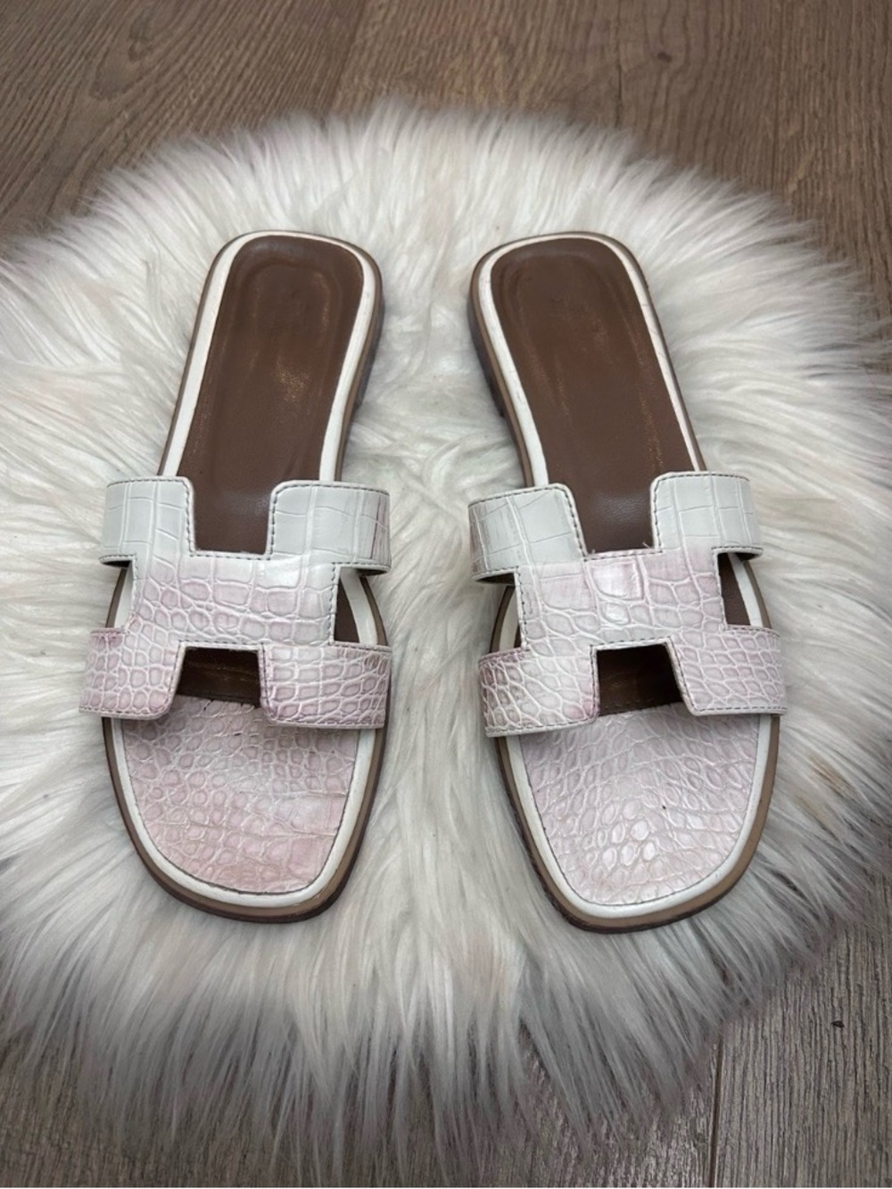 Hermes Himalaya Croc-Embossed Oran Slide Sandals RARE 💎 ♦️